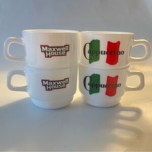 Lot Of 4 Maxwell House Cappuccino Mugs - White Coffee Cups France Milk Glass